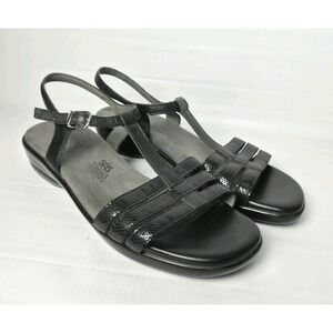 SAS Capri T-Strap Sandals Tripad Comfort Black Snake Womens Size 11W